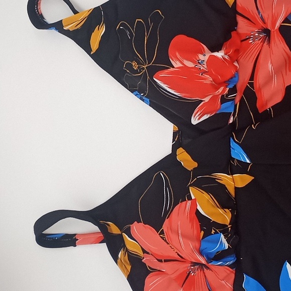 Swim Solutions Floral Park Tummy Control One-Piece‎ Swimdress Black 14 - Picture 3 of 14